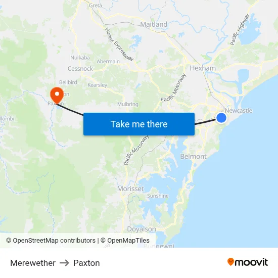 Merewether to Paxton map