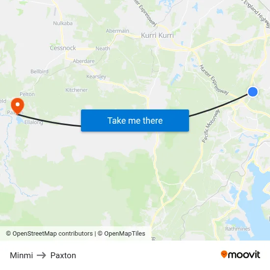 Minmi to Paxton map