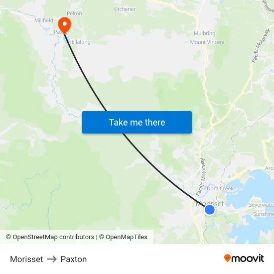 Morisset to Paxton map