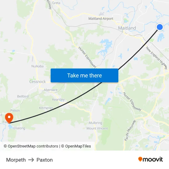 Morpeth to Paxton map