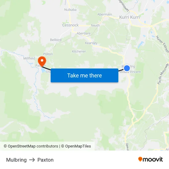 Mulbring to Paxton map