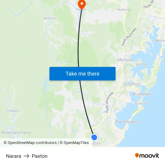 Narara to Paxton map