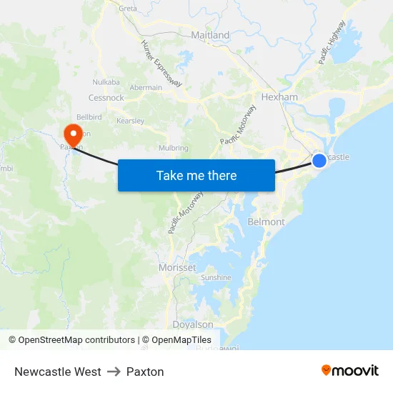 Newcastle West to Paxton map