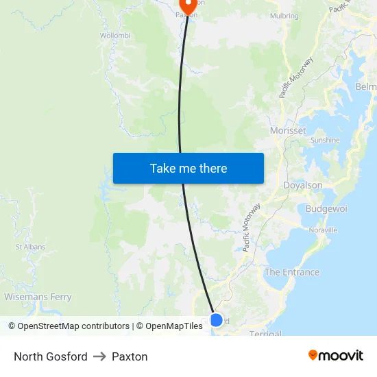 North Gosford to Paxton map