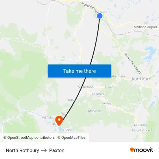 North Rothbury to Paxton map