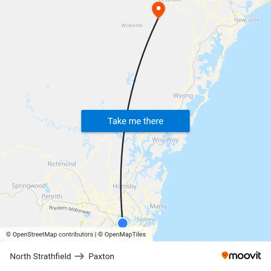 North Strathfield to Paxton map