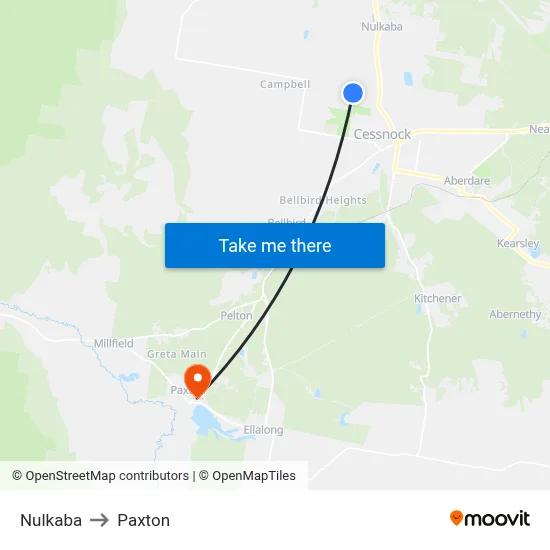 Nulkaba to Paxton map