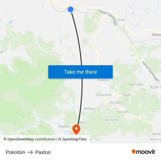Pokolbin to Paxton map