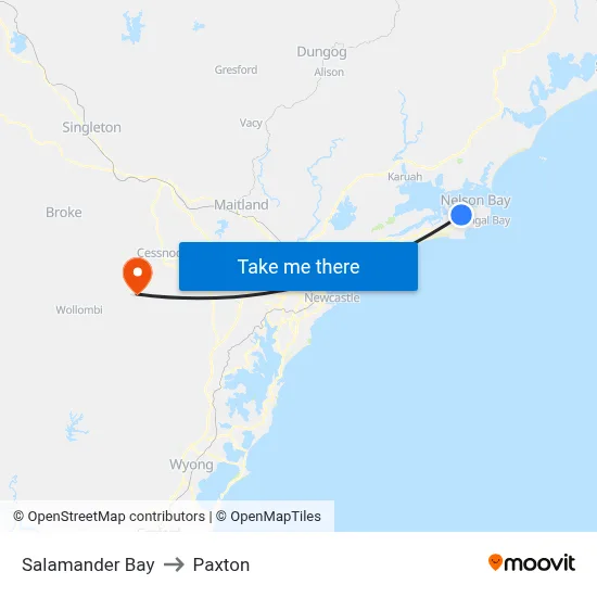 Salamander Bay to Paxton map