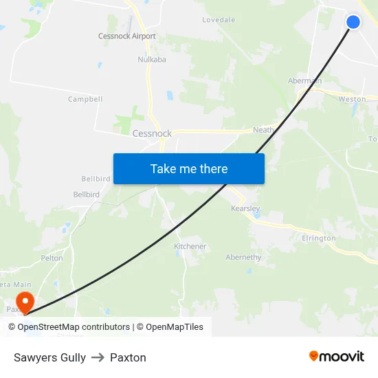 Sawyers Gully to Paxton map