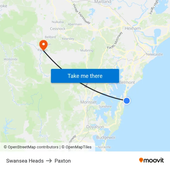 Swansea Heads to Paxton map
