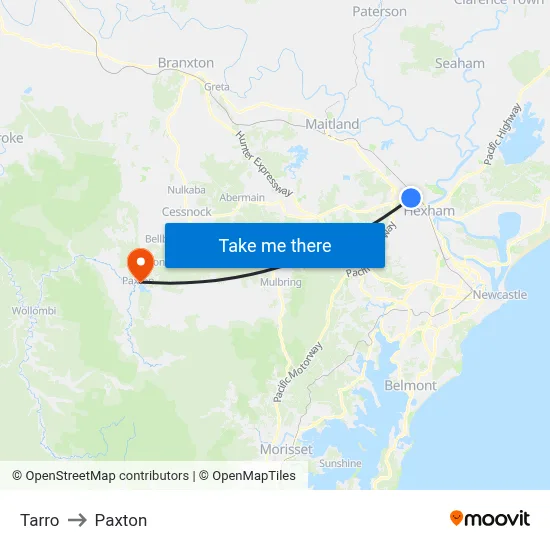 Tarro to Paxton map