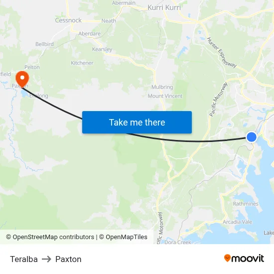 Teralba to Paxton map