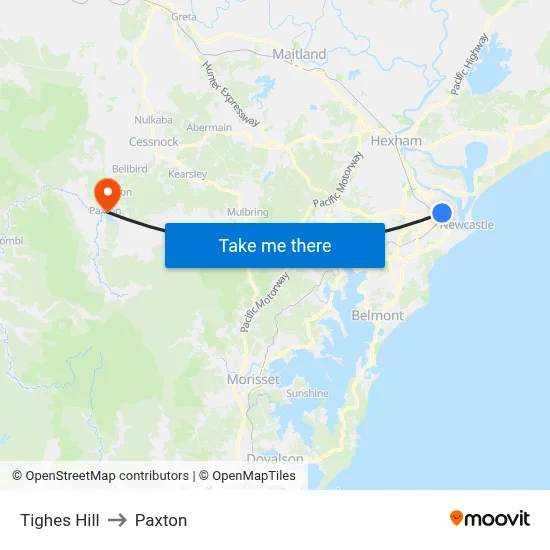 Tighes Hill to Paxton map