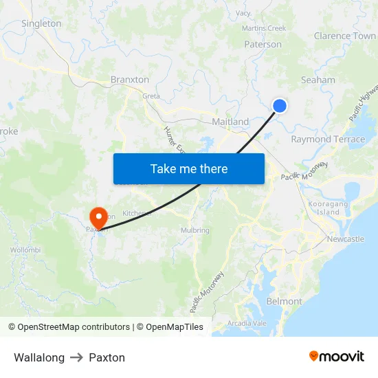 Wallalong to Paxton map