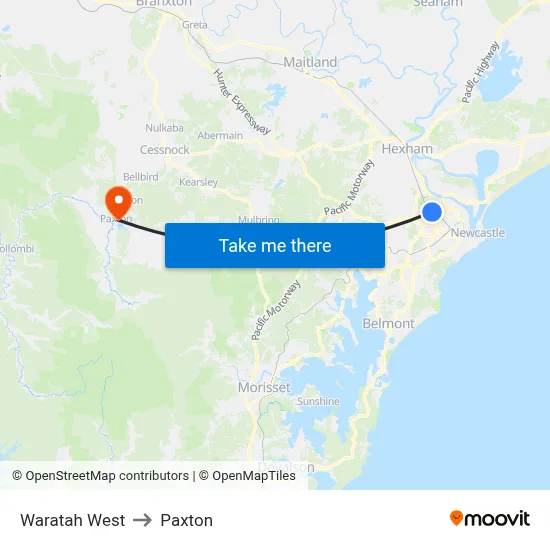 Waratah West to Paxton map
