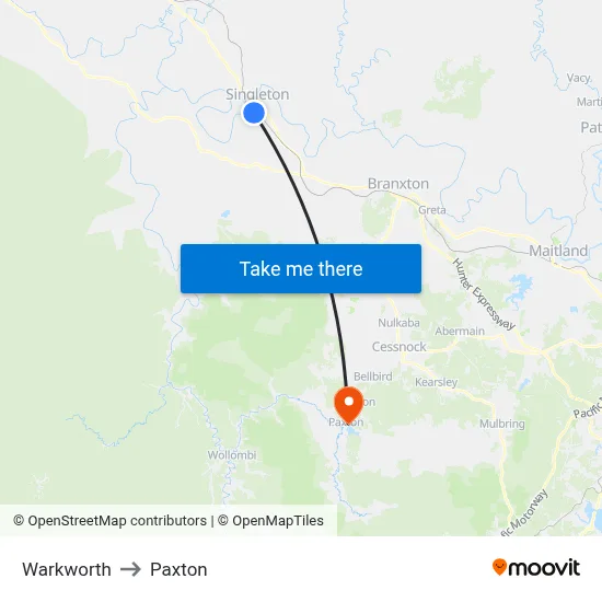 Warkworth to Paxton map