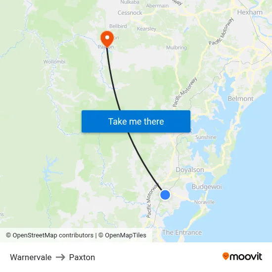 Warnervale to Paxton map