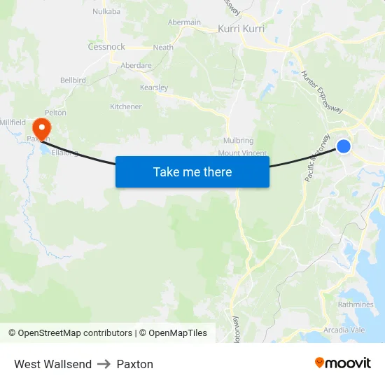 West Wallsend to Paxton map