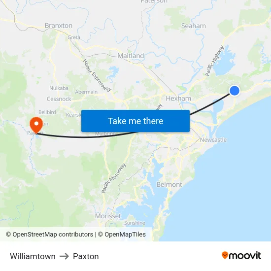 Williamtown to Paxton map