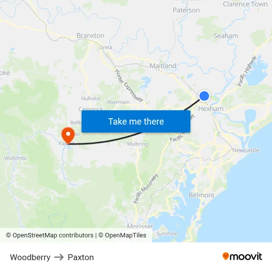 Woodberry to Paxton map