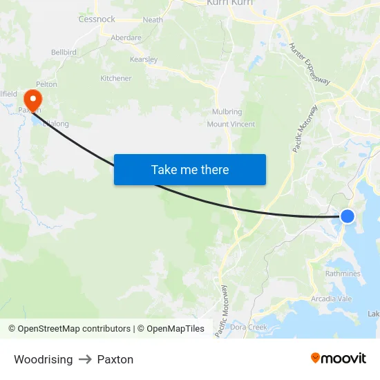 Woodrising to Paxton map