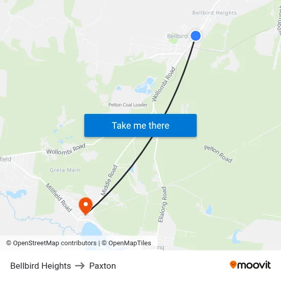 Bellbird Heights to Paxton map
