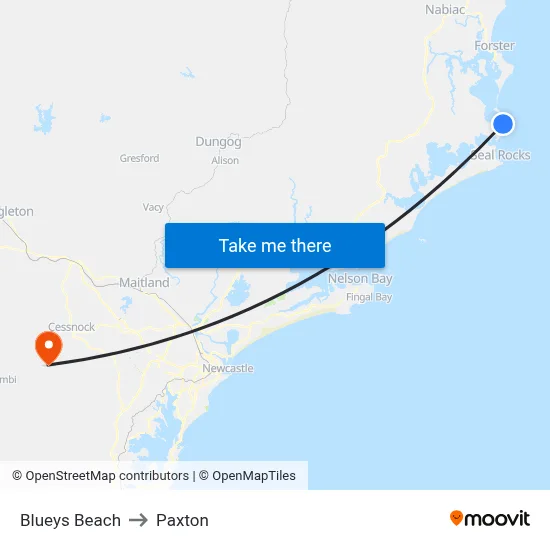 Blueys Beach to Paxton map