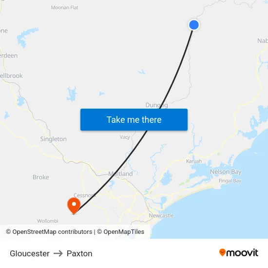 Gloucester to Paxton map