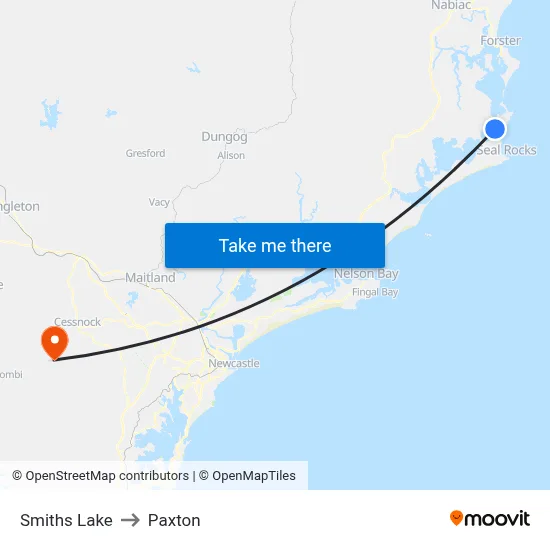Smiths Lake to Paxton map