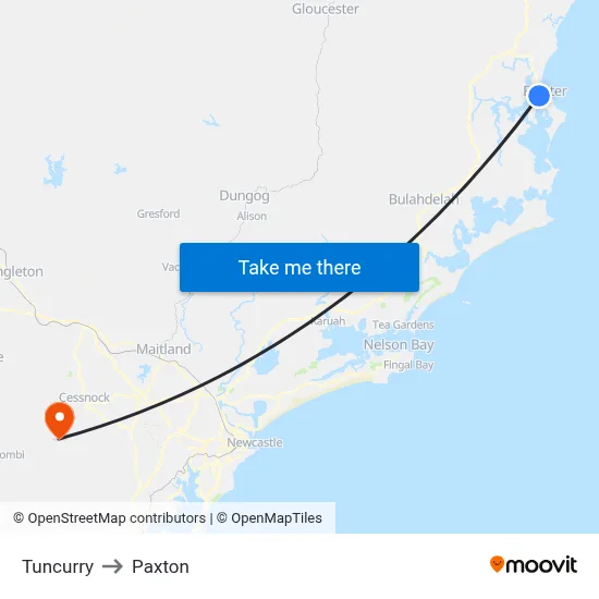 Tuncurry to Paxton map