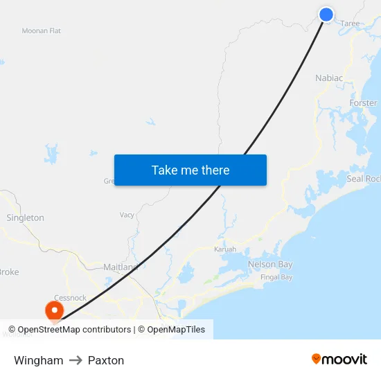 Wingham to Paxton map