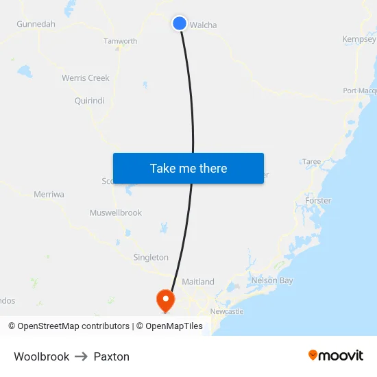 Woolbrook to Paxton map