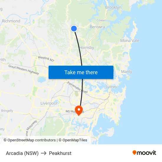 Arcadia (NSW) to Peakhurst map
