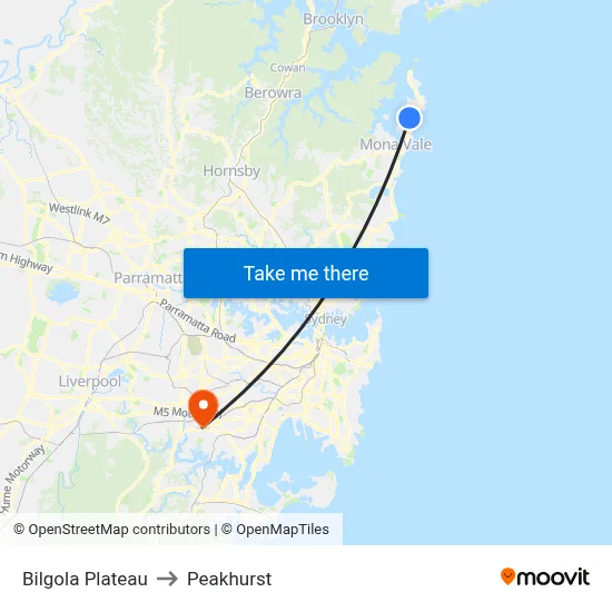 Bilgola Plateau to Peakhurst map