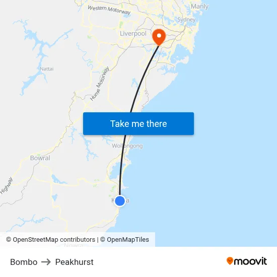 Bombo to Peakhurst map