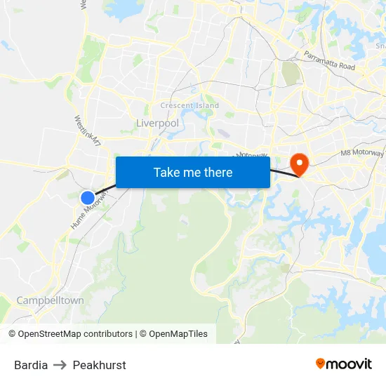 Bardia to Peakhurst map