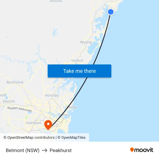 Belmont (NSW) to Peakhurst map