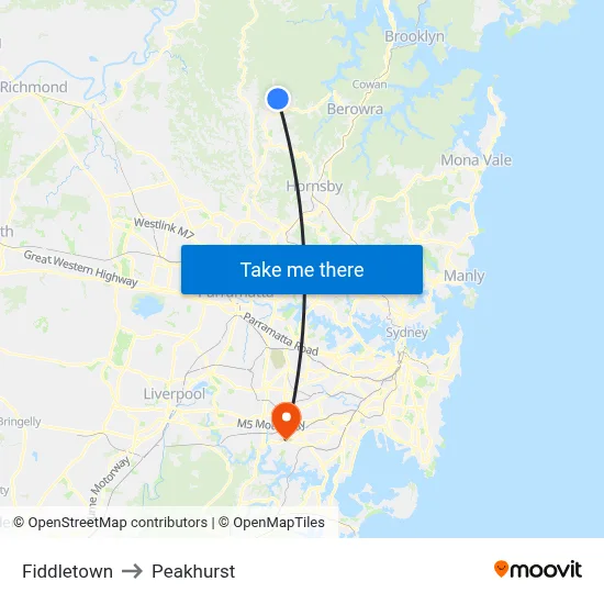 Fiddletown to Peakhurst map