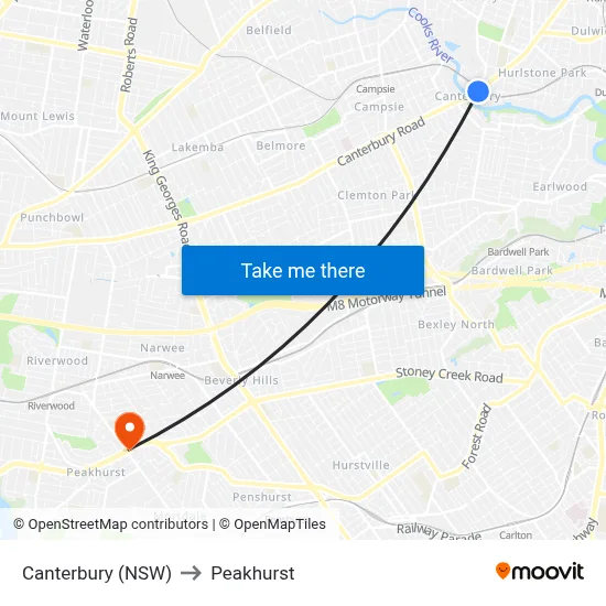 Canterbury (NSW) to Peakhurst map