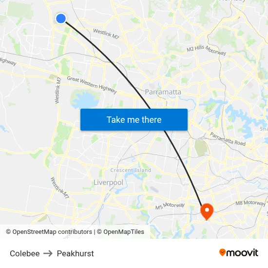 Colebee to Peakhurst map