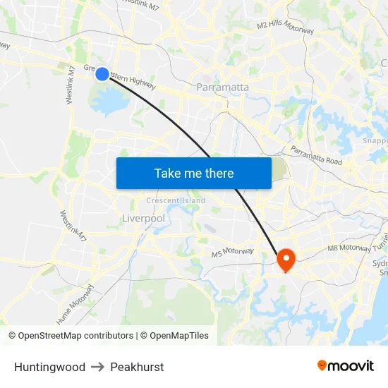 Huntingwood to Peakhurst map