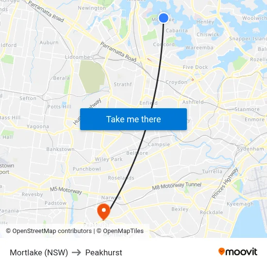 Mortlake (NSW) to Peakhurst map