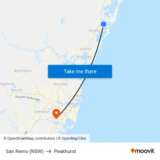 San Remo (NSW) to Peakhurst map