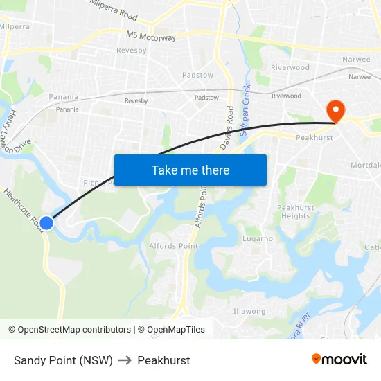 Sandy Point (NSW) to Peakhurst map