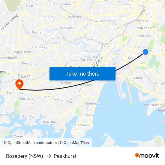 Rosebery (NSW) to Peakhurst map