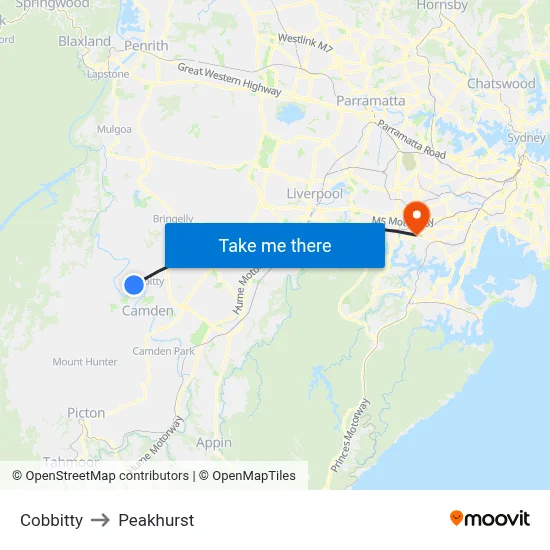 Cobbitty to Peakhurst map