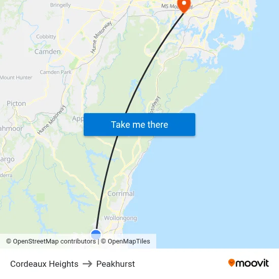 Cordeaux Heights to Peakhurst map