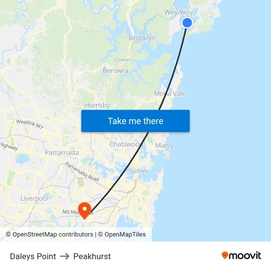 Daleys Point to Peakhurst map
