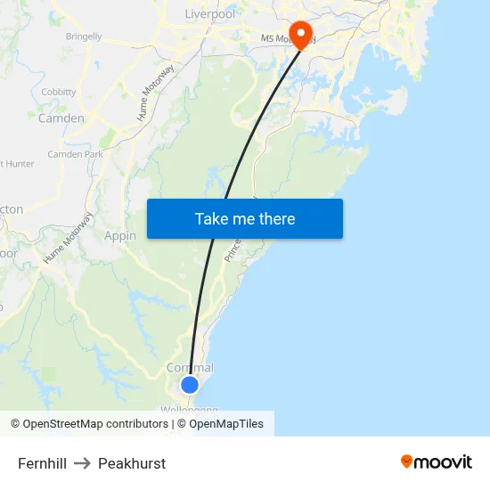 Fernhill to Peakhurst map